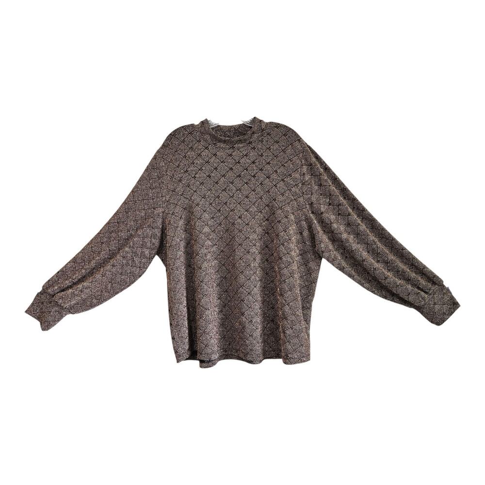 CHICO'S 4 Women XXL Top Gold Metallic Black Geometric Mock Neck Balloon Slv 52"